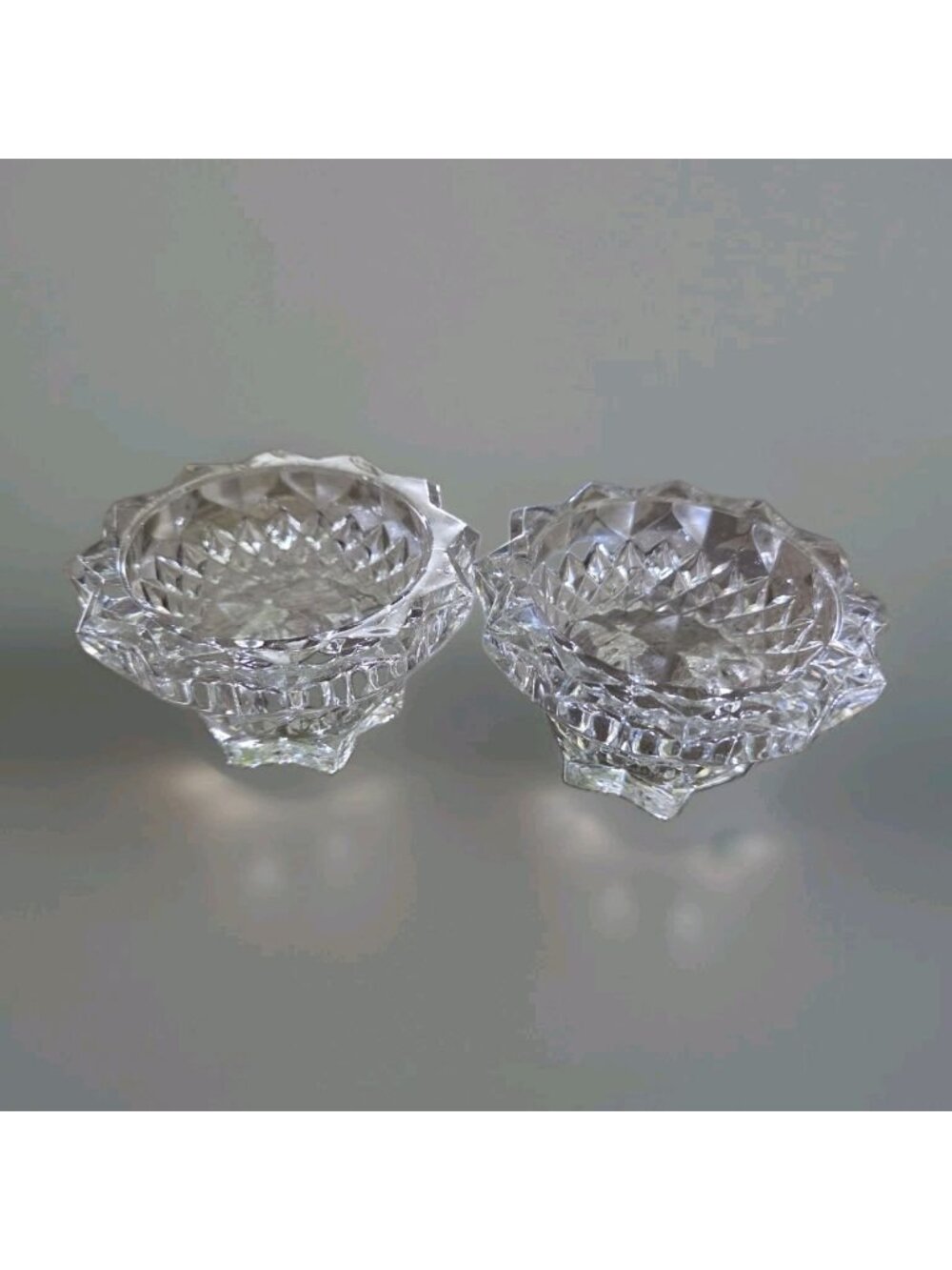 Lausitzer Glas 3" Vintage Diamond Cut Votive Taper Candle Holders Retro Luxury